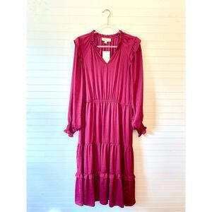 Nurture Satin Boho Long Sleeve Tiered Ruffle Dress